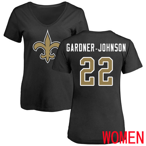 New Orleans Saints Black Women Chauncey Gardner Johnson Name and Number Logo Slim Fit NFL Football #22 T Shirt